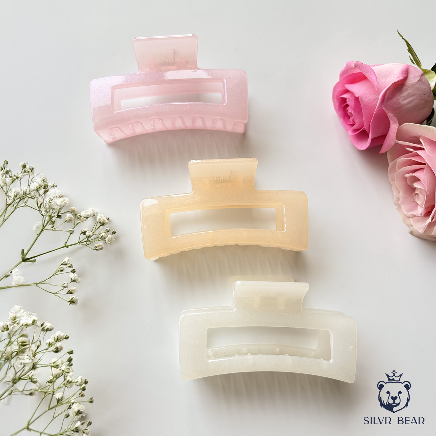 UNBREAKABLE HAIR CLAW CLIPS - SHIMMER RECTANGLE CLUTCHERS - WARM TONE