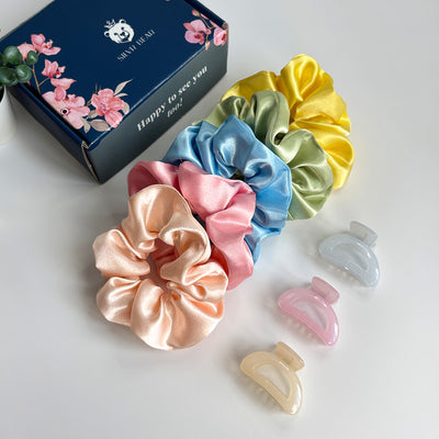 Gift Pack - Luxury Scrunchies & Claw Clips - Pastel