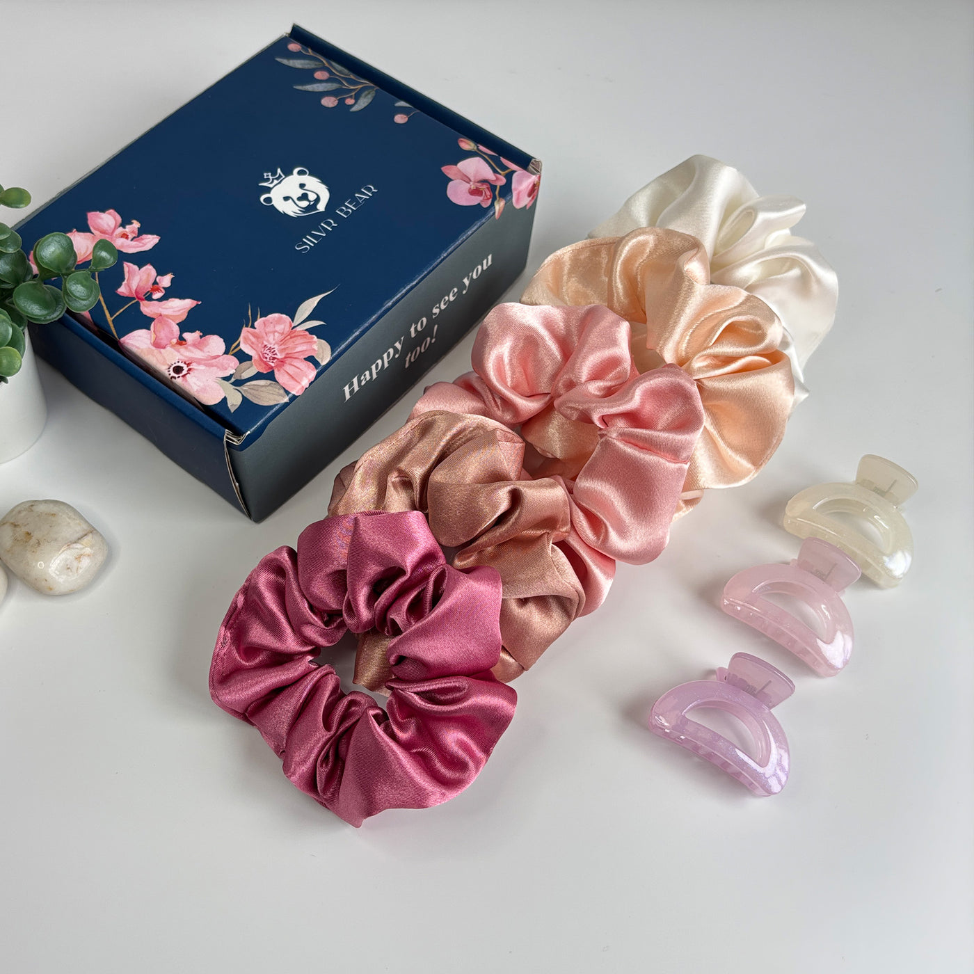 Gift Pack - Luxury Scrunchies & Claw Clips - Rose