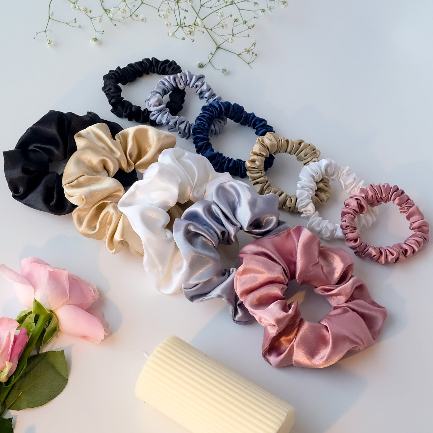 Luxury Satin Scrunchies | 6 Skinny + 5 Regular Pack - Classic