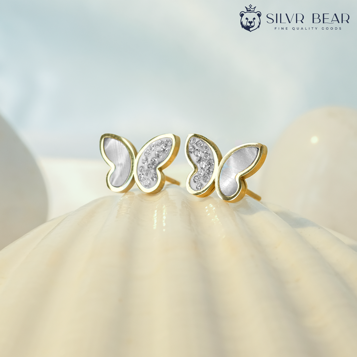 Butterfly Stud Earrings - Gold tone