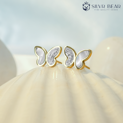 Butterfly Stud Earrings - Gold tone