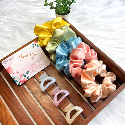 Gift Pack - Luxury Scrunchies & Claw Clips - Pastel