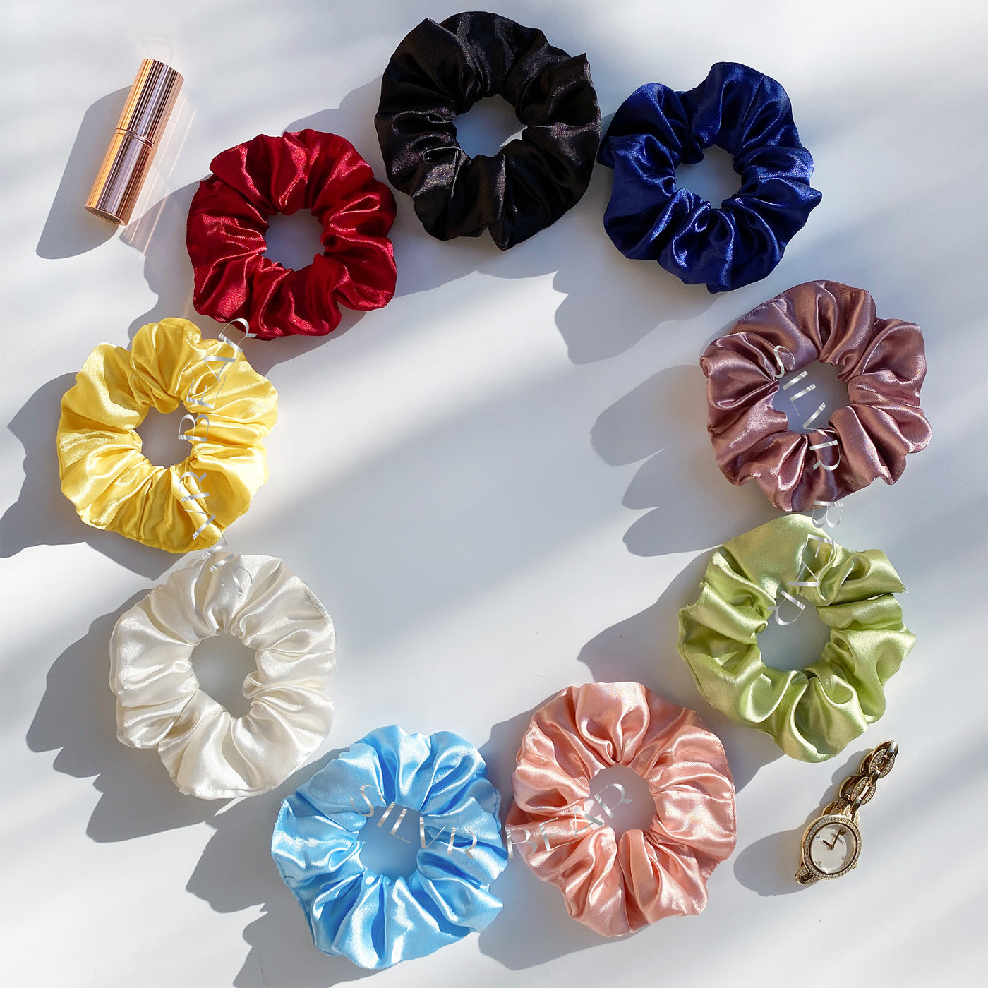 9 Luxury Satin Scrunchies - Pastel Shades