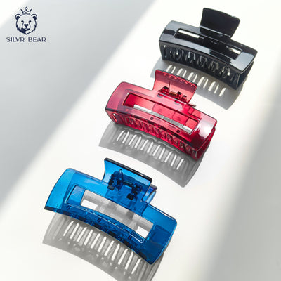 Large Hair Claws - Unbreakable - Blue Burgundy Big Rectangles