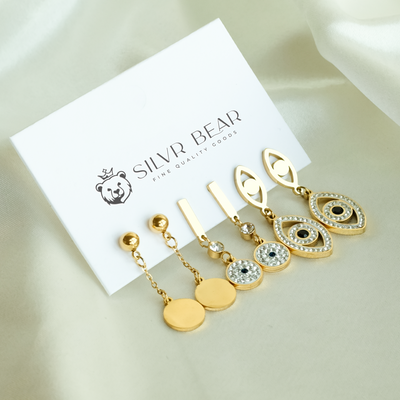 Earrings - Evil Eye Set of 3 - Gold Tone