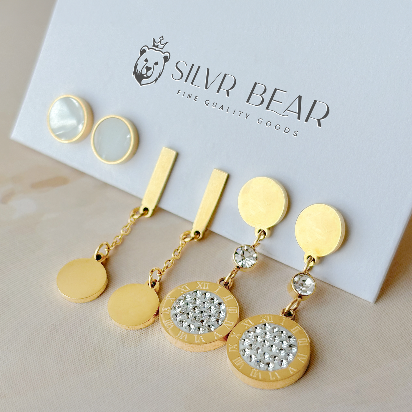 Minimal Elegant Earrings - Set of 3 - Gold Tone