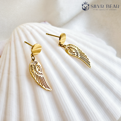 Drop Earrings - Angel Wings - Gold tone