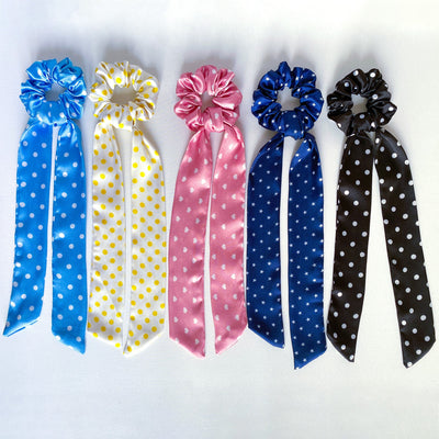 5 Satin Ribbon Scarf Scrunchies - Polka Dots