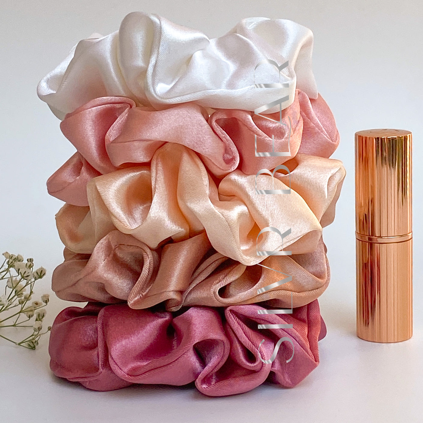 5 Luxury Satin Scrunchies - Rose Collection