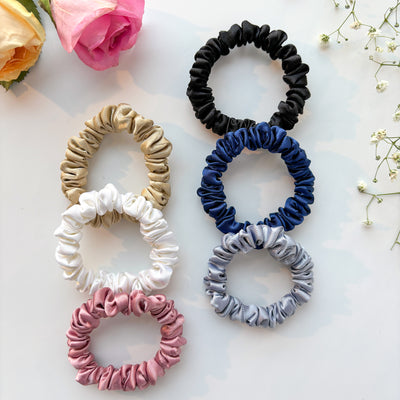 6 Luxury Satin Skinny Scrunchies - Classic Shades