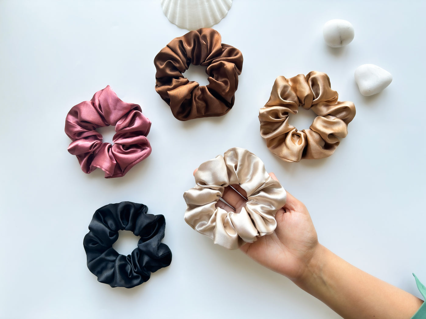 5 Luxury Satin Scrunchies - Earthy Shades