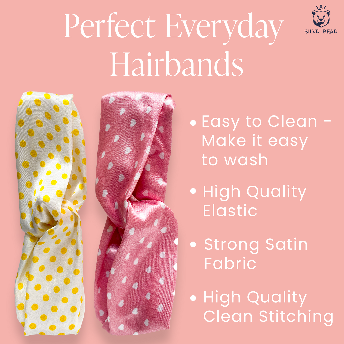 2 Luxury Satin Hairbands For Women - Polka Dots Vibrant