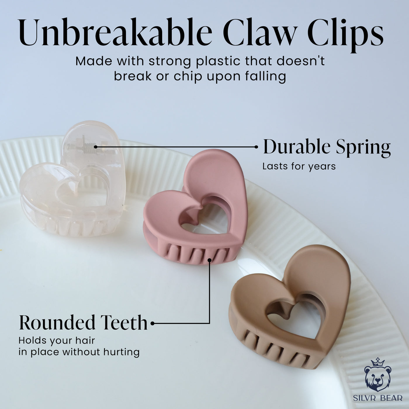 UNBREAKABLE HAIR CLAW CLIPS - CUTE HEART CLUTCHERS