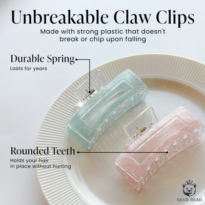 UNBREAKABLE HAIR CLAW CLIPS - MARBLE CLUTCHERS - Pink & Mint