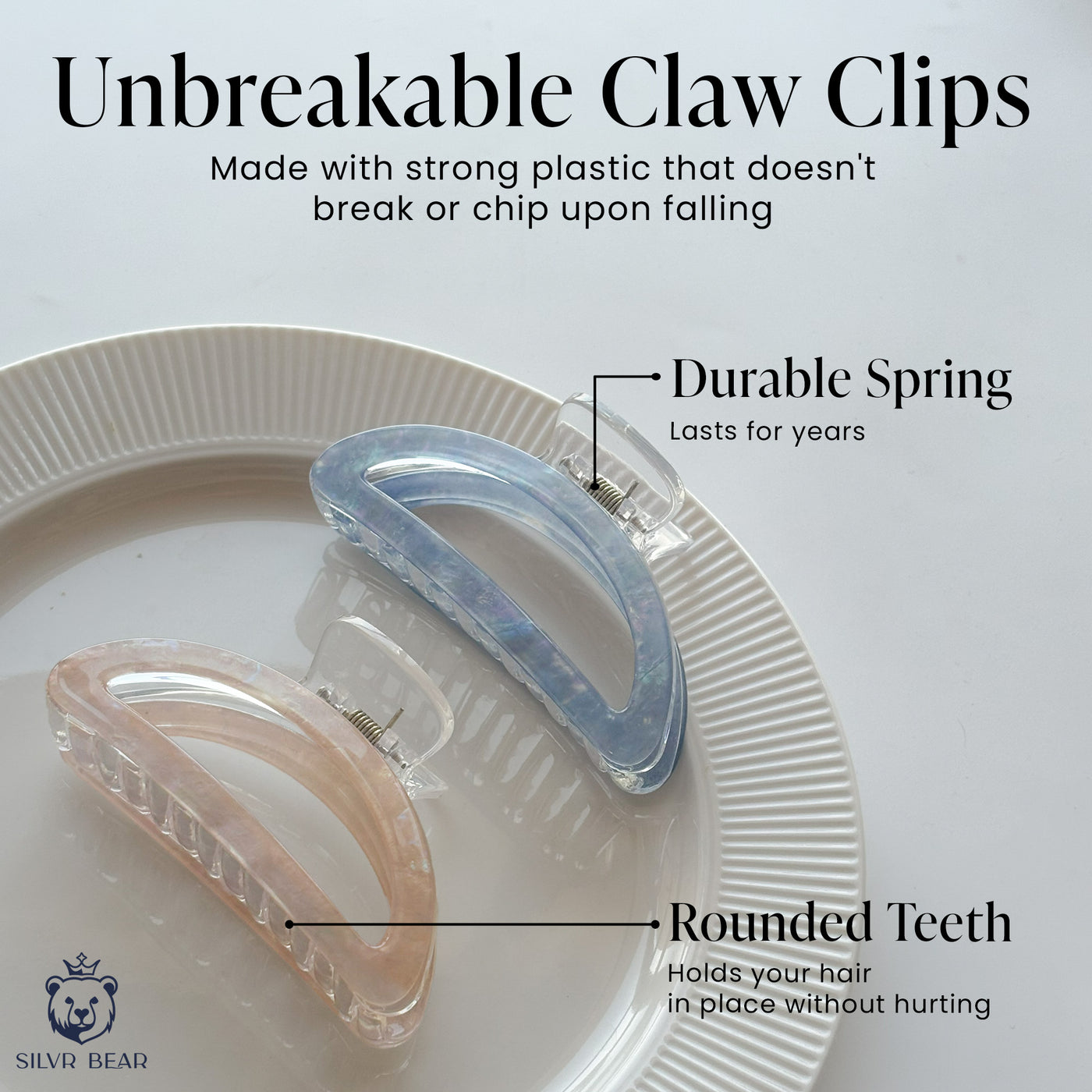 Unbreakable Hair Claw Clips - Marble Moon Clutchers - Nude & Blue