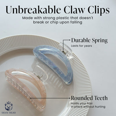 Unbreakable Hair Claw Clips - Marble Moon Clutchers - Nude & Blue
