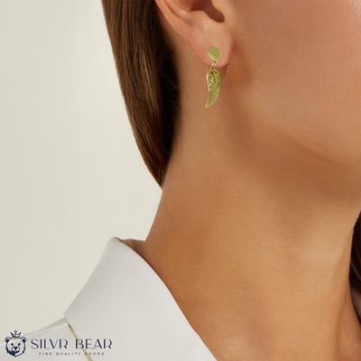 Drop Earrings - Angel Wings - Gold tone