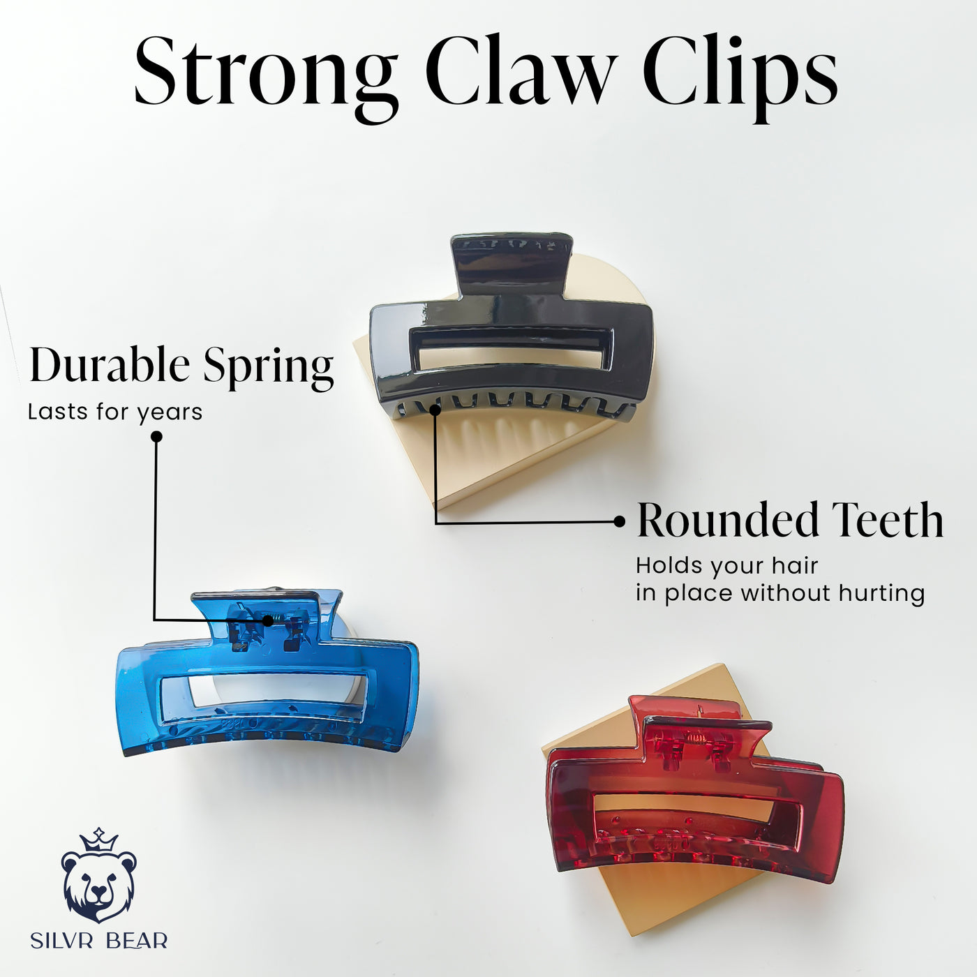 Large Hair Claws - Unbreakable - Blue Burgundy Big Rectangles