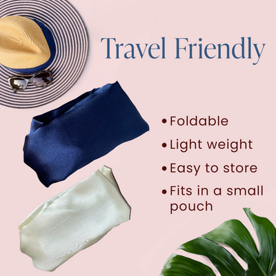 2 Satin Hairbands For Women - Solid Navy Ivory
