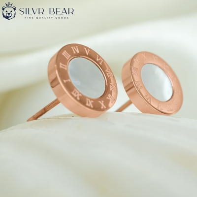 Small Stud Earrings - Roman - Rose Gold Tone