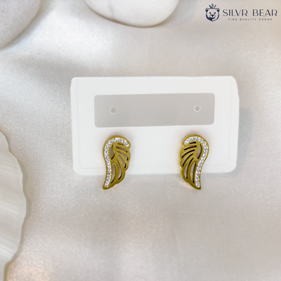 Earrings - Angel Wings - Gold Tone with Diamond Accents