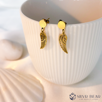 Drop Earrings - Angel Wings - Gold tone