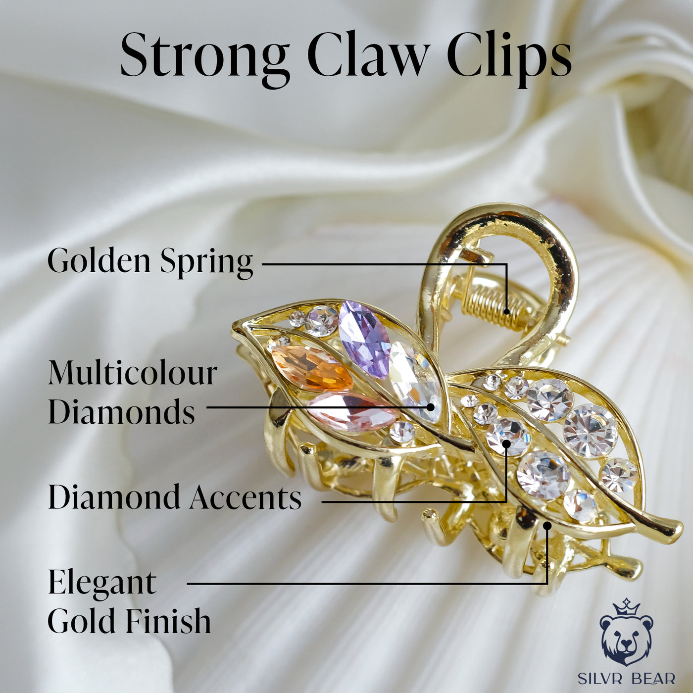 Metal Hair Claw Clip - Diamond Leaf - Multicolor