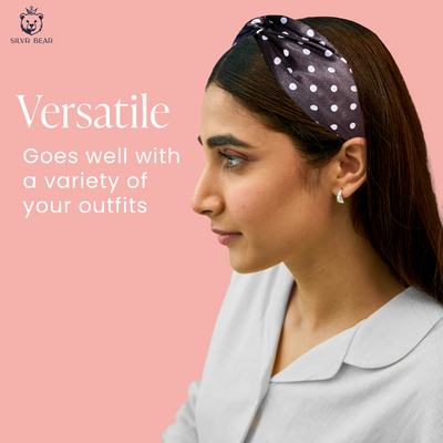 2 Luxury Satin Hairbands For Women - Polka Dots Dark