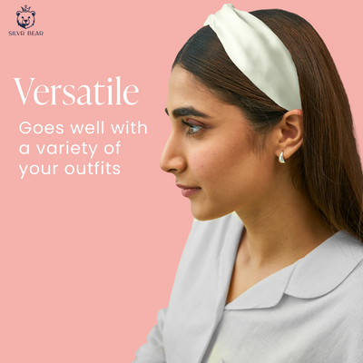 2 Satin Hairbands For Women - Solid Navy Ivory