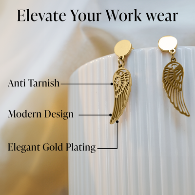 Drop Earrings - Angel Wings - Gold tone