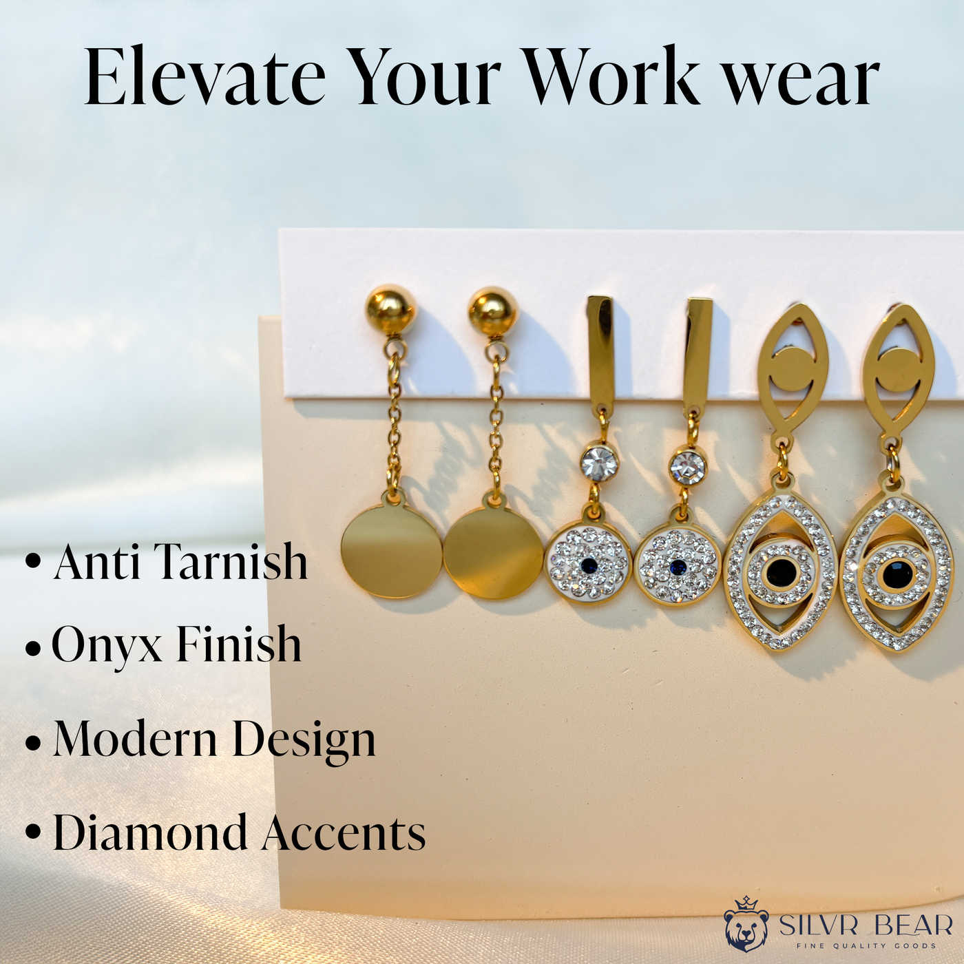 Earrings - Evil Eye Set of 3 - Gold Tone