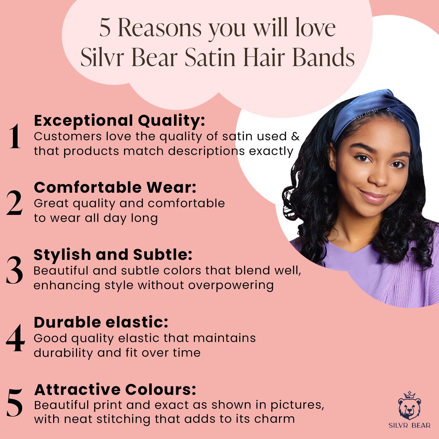 2 Satin Hairbands For Girls - Navy Ivory