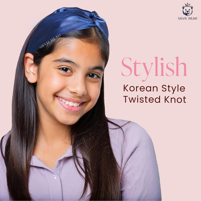 2 Satin Hairbands For Girls - Navy Ivory