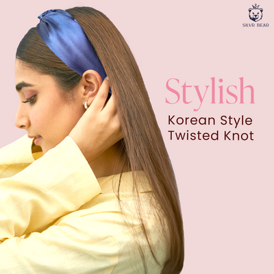 2 Satin Hairbands For Women - Solid Navy Ivory