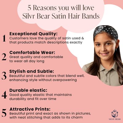 2 Luxury Satin Hairbands For Girls - Polka Dots Dark