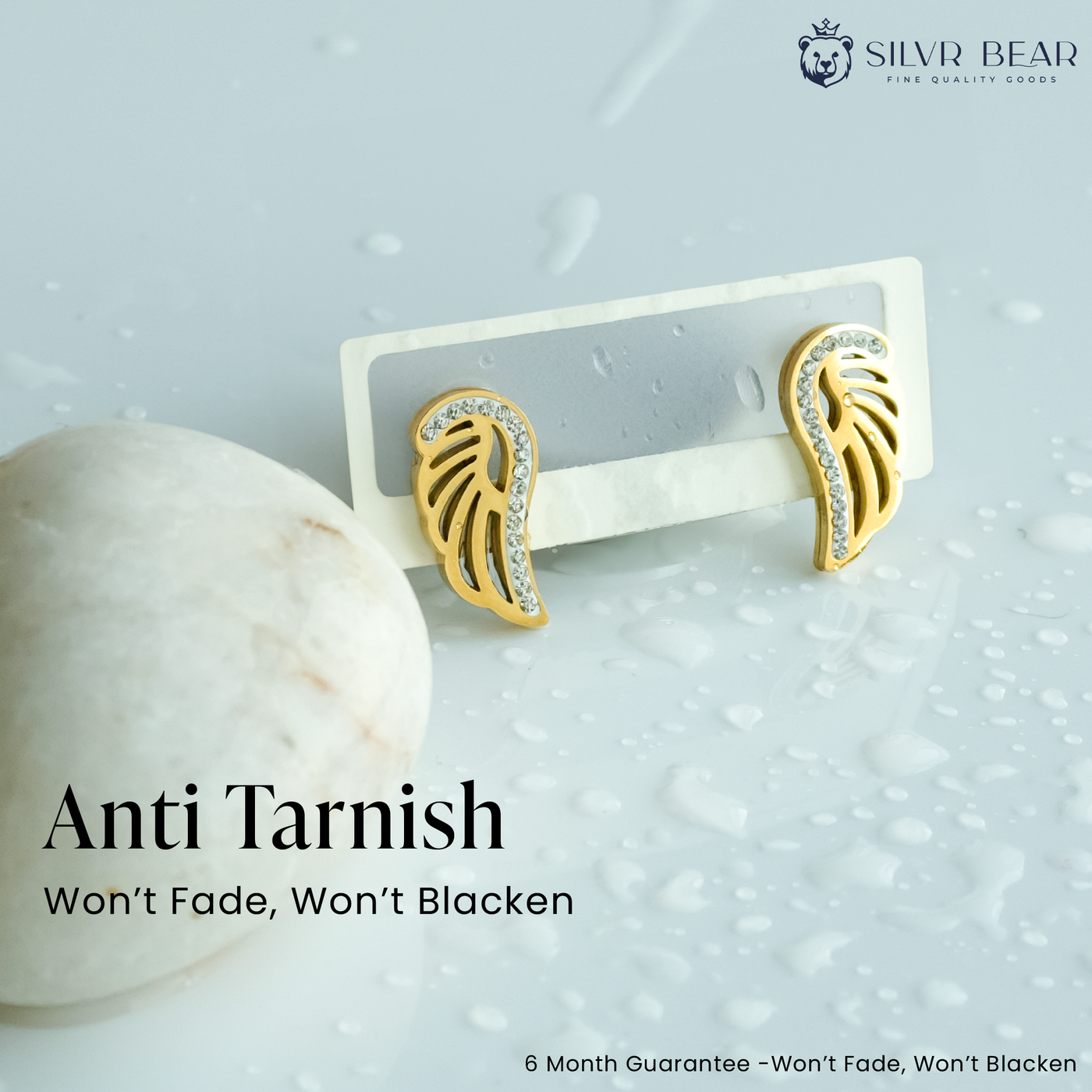 Earrings - Angel Wings - Gold Tone with Diamond Accents