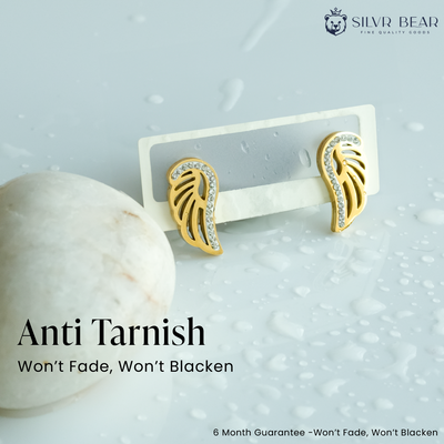 Earrings - Angel Wings - Gold Tone with Diamond Accents