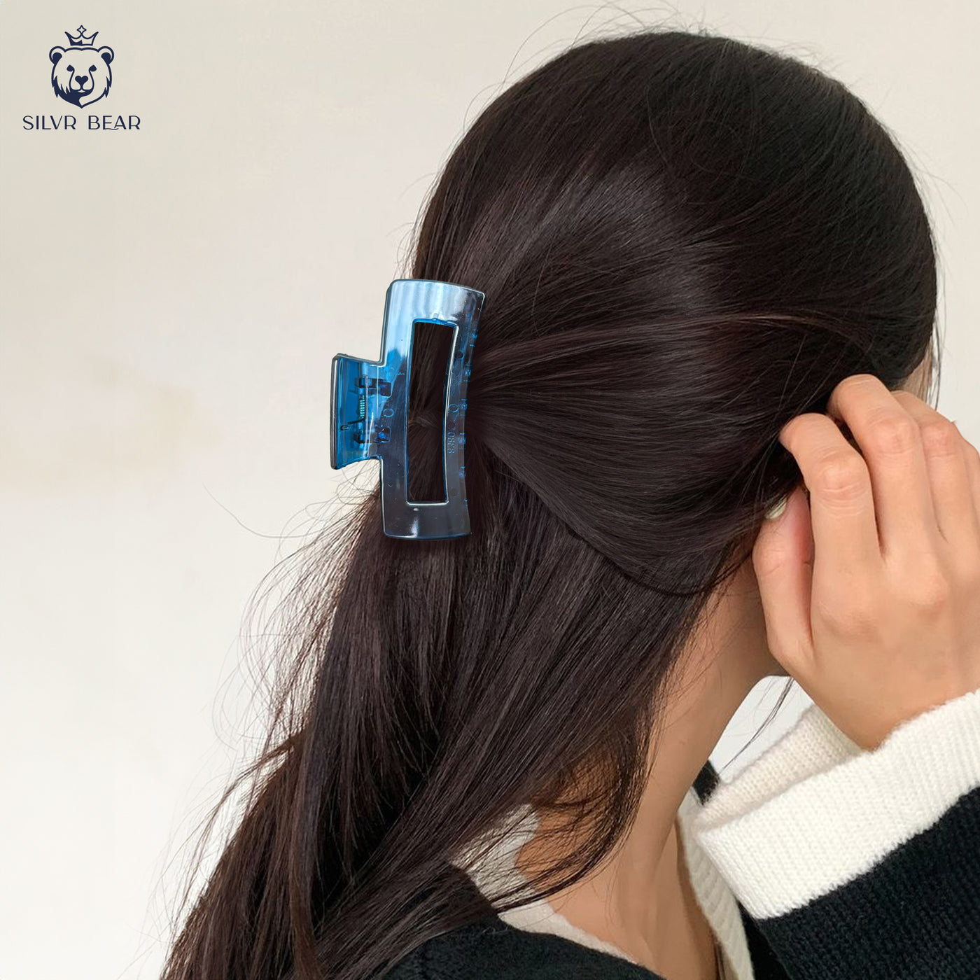 Large Hair Claws - Unbreakable - Blue Burgundy Big Rectangles