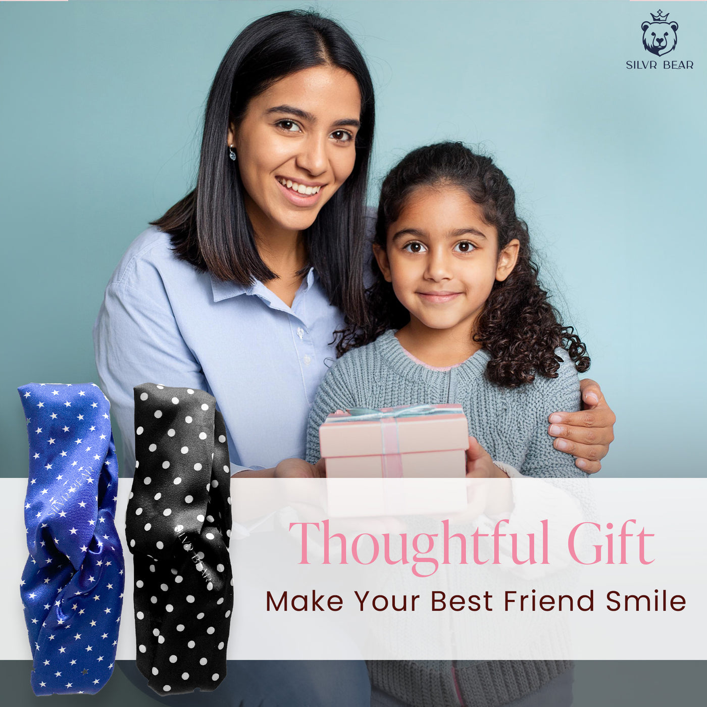 2 Luxury Satin Hairbands For Girls - Polka Dots Dark