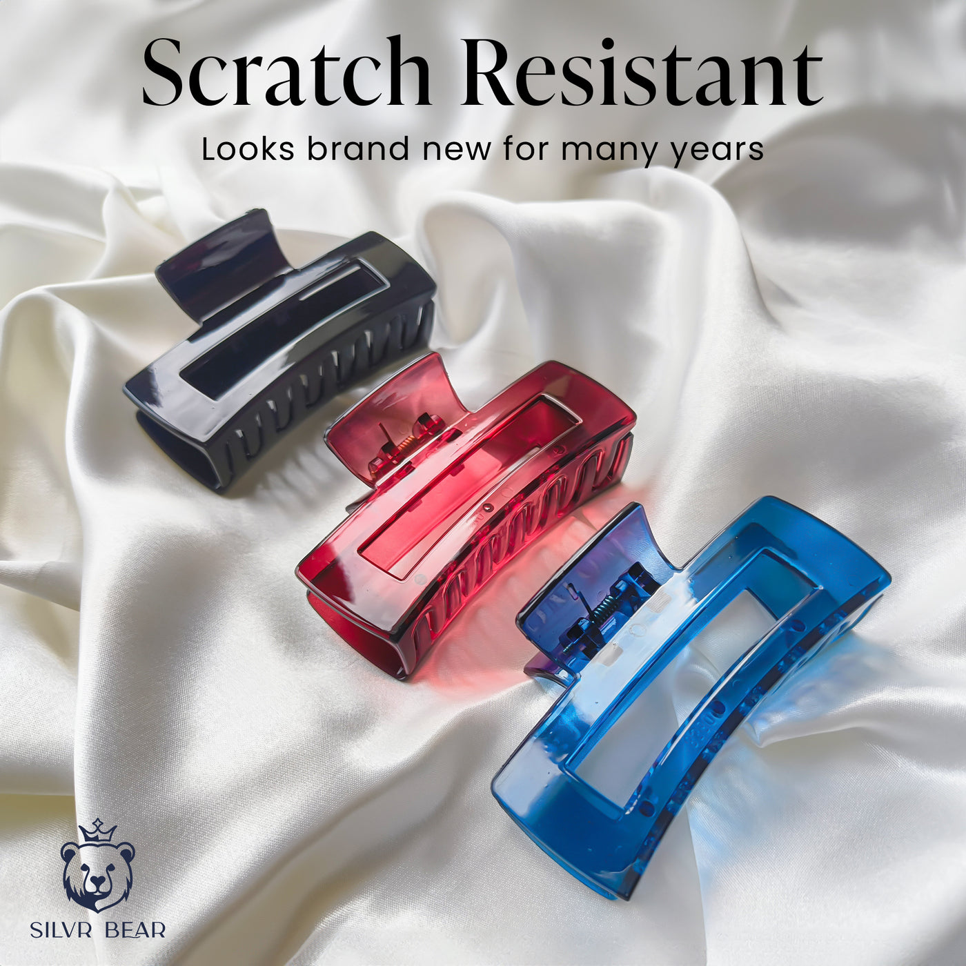 Large Hair Claws - Unbreakable - Blue Burgundy Big Rectangles