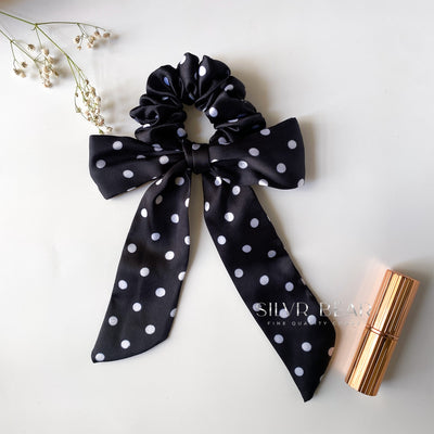 5 Satin Ribbon Scarf Scrunchies - Polka Dots