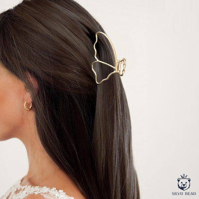 3 Metal Hair Claw Clips - Elegant Shapes - Golden Finish