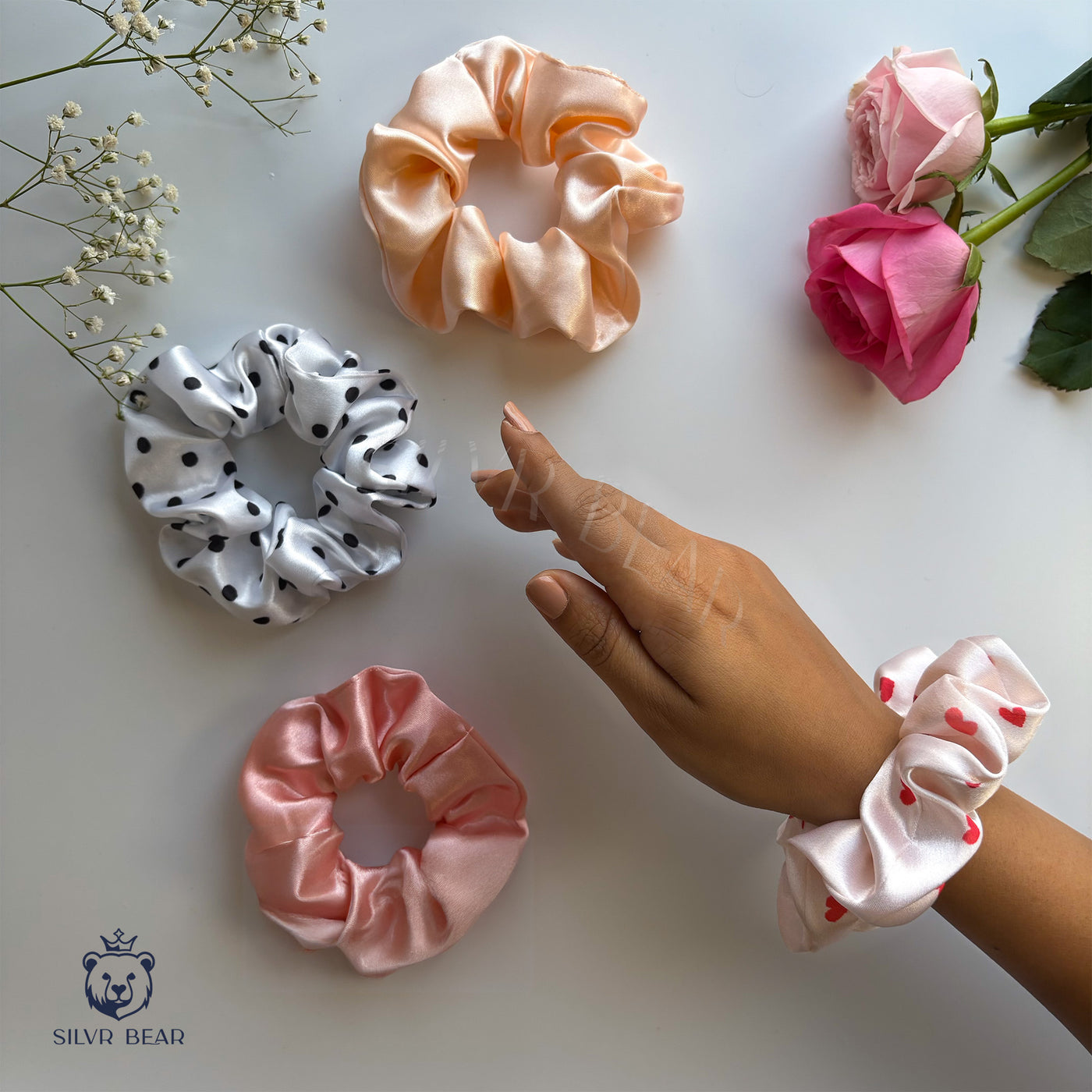 Luxury Satin Scrunchies | 4 Printed + 4 Solid - Designer Edition