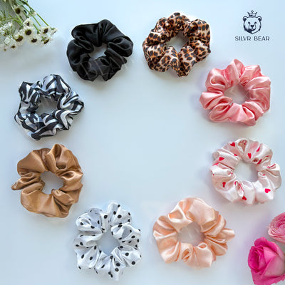 Luxury Satin Scrunchies | 4 Printed + 4 Solid - Designer Edition
