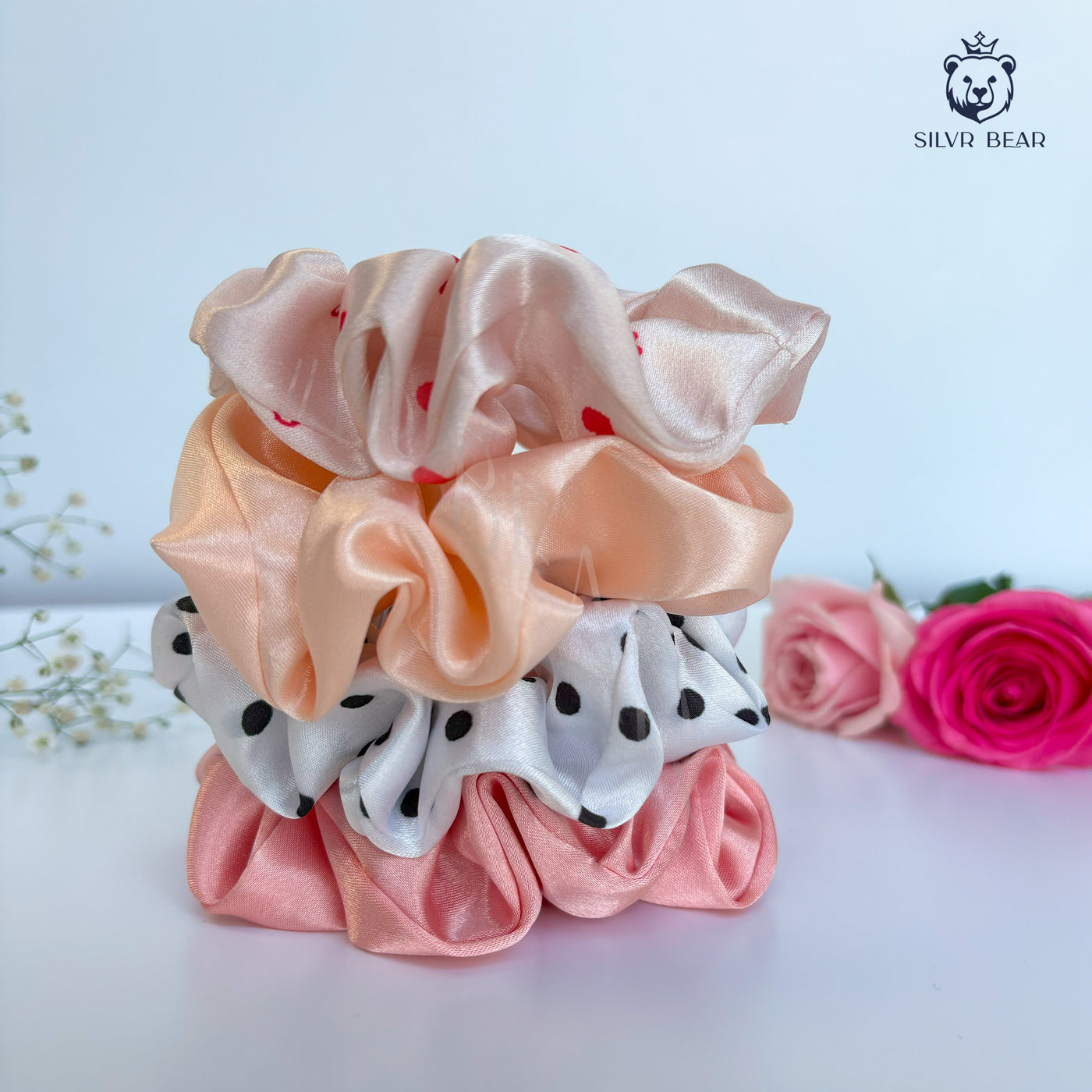 Luxury Satin Scrunchies | 4 Printed + 4 Solid - Designer Edition