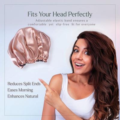 Satin Hair Bonnet - Reversible - Rose-Gold + Black