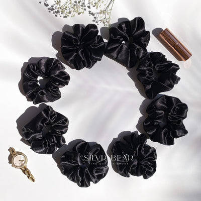 8 Luxury Satin Scrunchies - Black