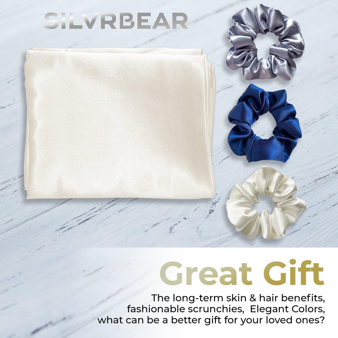 Luxury Satin Pillowcases - 18 x 27 inches | Pack of 2 Pillowcases + 3 Scrunchies | Ivory White - silvrbear