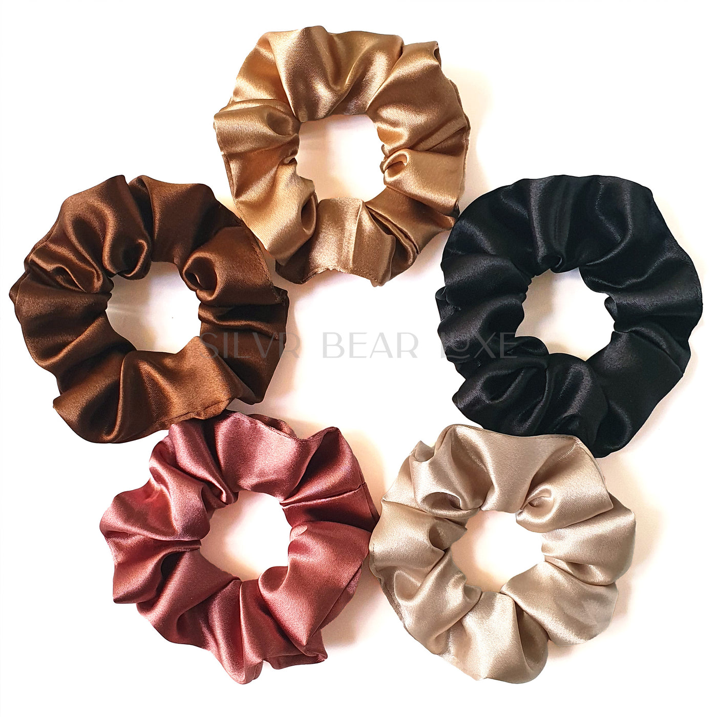 5 Luxury Satin Scrunchies - Earthy Shades